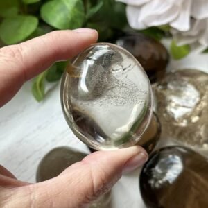 smoky quartz palm stone grounding protection