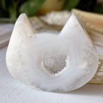 White Agate with Quartz Druzy carved cat head
