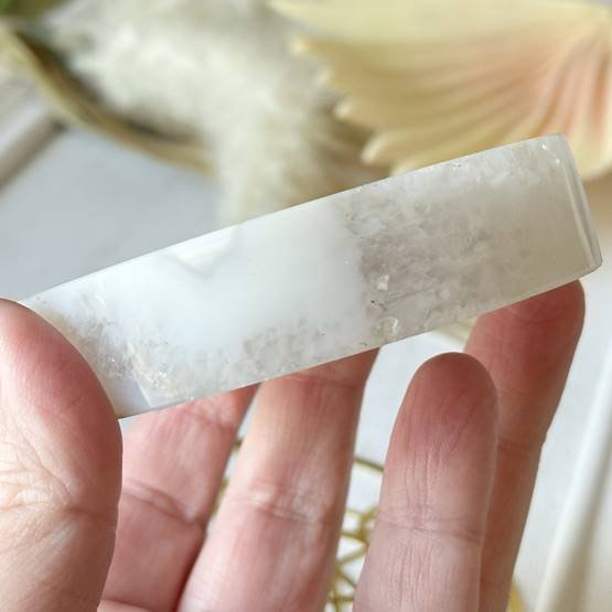 White Agate with Quartz Druzy Cat Carving