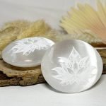 Satin Spar Selenite palm stone with lotus