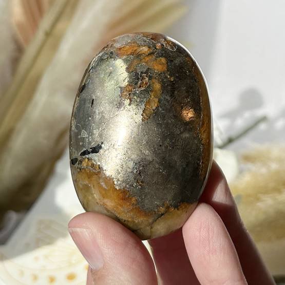 Golden Healer Quartz with Pyrite Palm Stone