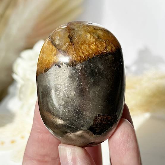 Golden Healer Quartz with Pyrite Palm Stone