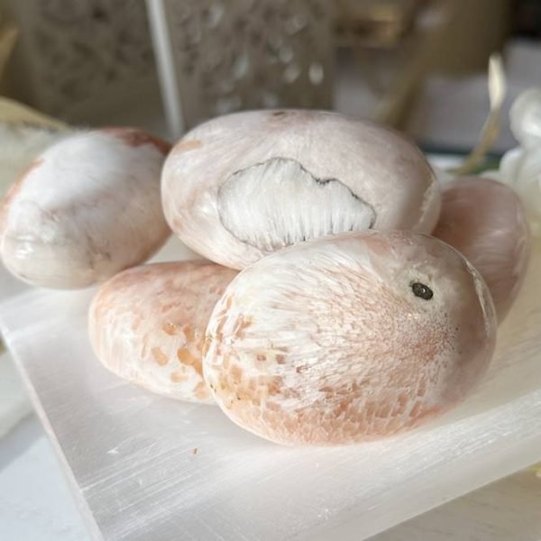 Peach Scolecite Palm Stone