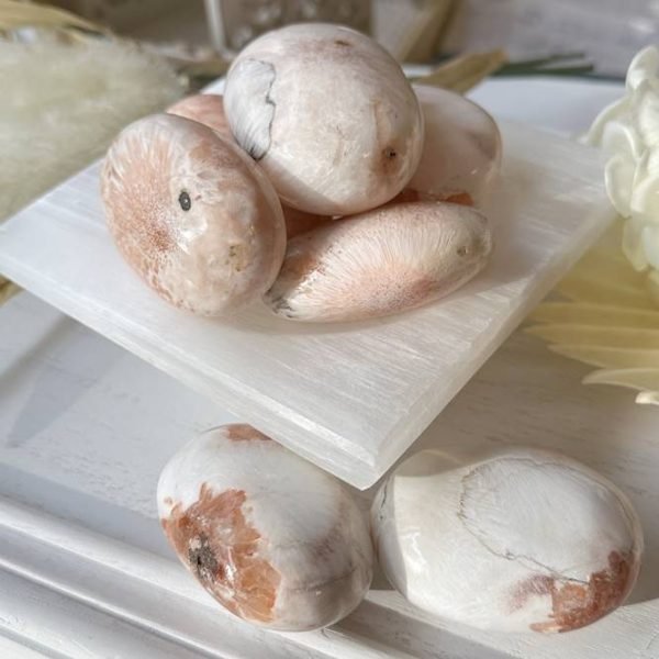 Peach Scolecite Palm Stone
