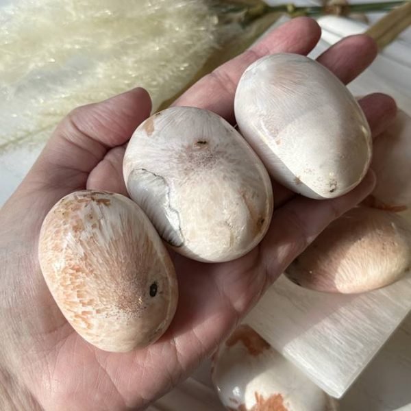 Peach Scolecite Palm Stone