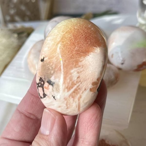 Peach Scolecite Palm Stone