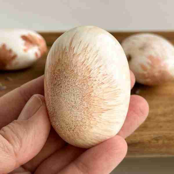 Peach Scolecite Palm Stone