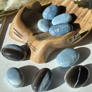 Blue Owyhee Opal palm stones from Oregon, perfect for enhancing communication, emotional balance, and creativity