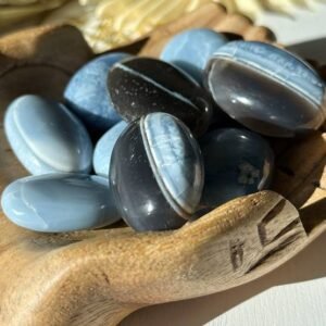 Blue Owyhee Opal palm stones from Oregon, perfect for enhancing communication, emotional balance, and creativity