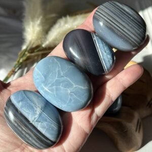 Blue Owyhee Opal palm stones from Oregon, perfect for enhancing communication, emotional balance, and creativity