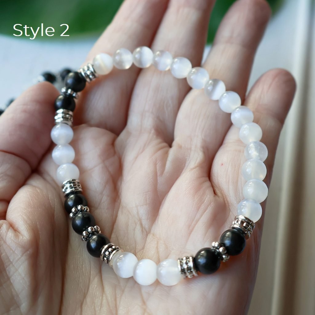 thumbnail image 2 of Shungite Crystal Bracelet – Oval Stone, EMF Protection, Reiki Healing – Stretchy, Polished – Unisex Gift 2 of 4