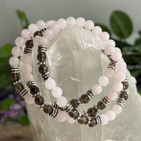 Grief & Loss Healing Bracelet with Rose Quartz and Smoky Quartz