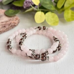 Grief & Loss Healing Bracelet with Rose Quartz and Smoky Quartz