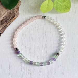 Inner Peace Gemstone Bead Bracelet Rose Quartz Clear Quartz Rainbow Fluorite