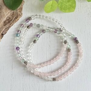 Inner Peace Gemstone Bead Bracelet Rose Quartz Clear Quartz Rainbow Fluorite