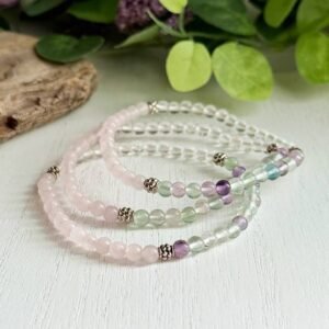 Inner Peace Gemstone Bead Bracelet Rose Quartz Clear Quartz Rainbow Fluorite