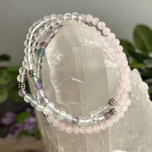 Inner Peace Gemstone Bead Bracelet Rose Quartz Clear Quartz Rainbow Fluorite