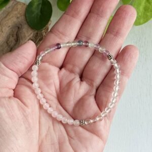 Inner Peace Gemstone Bead Bracelet Rose Quartz Clear Quartz Rainbow Fluorite