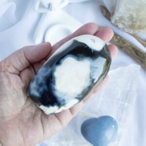 Soul Soother Crystal Set. A calming crystal set for emotional healing and softness—featuring Blue Rose Quartz, Angelite, and Orca Agate