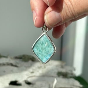Larimar Sterling Silver Pendant from the Dominican Republic. Calming, heart-opening energy for compassion and clear expression.