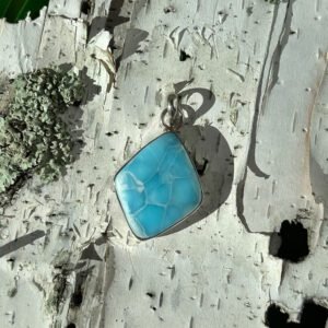 Larimar Sterling Silver Pendant from the Dominican Republic. Calming, heart-opening energy for compassion and clear expression.