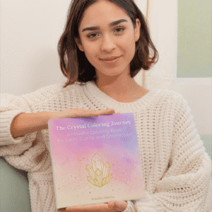 The Crystal Coloring Journey book, crystal-inspired adult coloring book with mindfulness and healing themes.