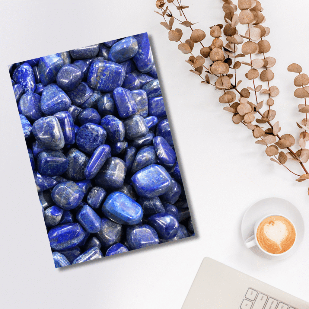 Lapis Lazuli crystal journal, deep blue gemstone notebook for wisdom and truth.