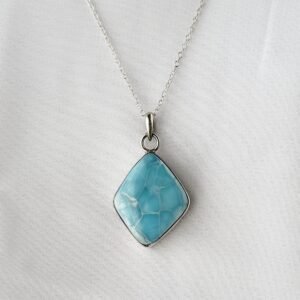 Larimar Sterling Silver Pendant from the Dominican Republic. Calming, heart-opening energy for compassion and clear expression.