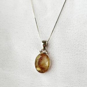 Gold Rutilated Quartz pendant in sterling silver. Inspires confidence, clarity, and radiant manifestation energy.